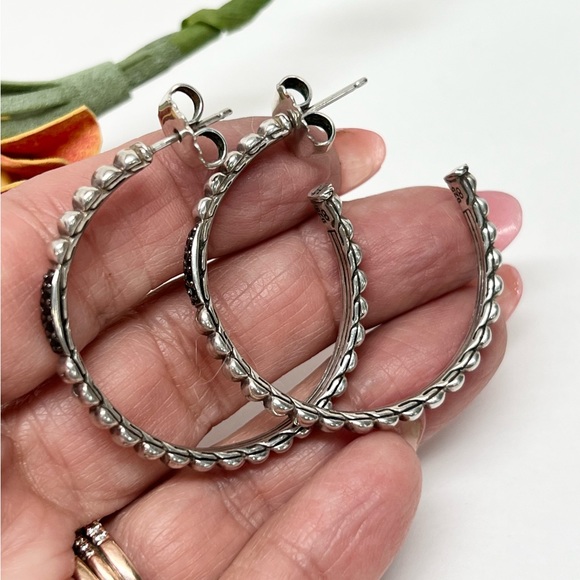 John Hardy Bedeg Lava Black Sapphire Hoop Earrings .925 - Picture 2 of 9